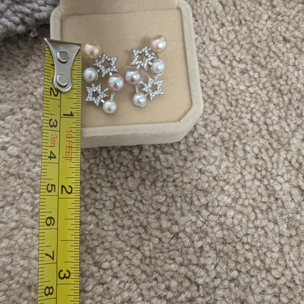 Silver Star and Pearl Earrings